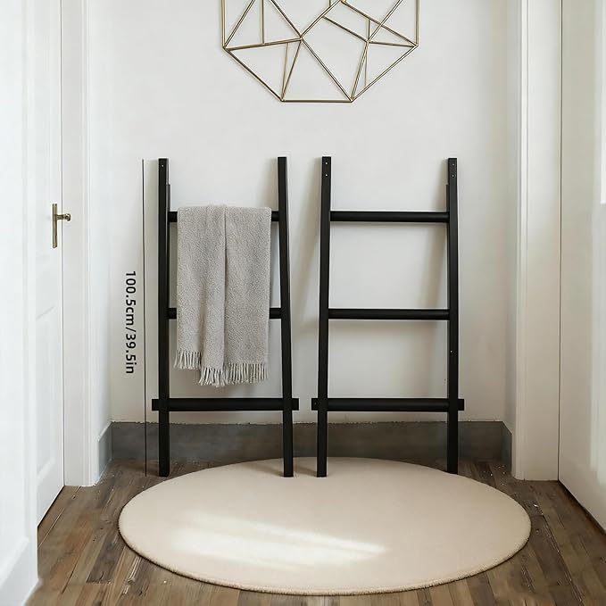 Wooden Blanket Ladder - Natural & Motley Wood - Leaning Wall Decor for Bedroom, Bathroom, Living Room - Rustic Quilt Holder & Towel Rack (Black Wood Color, 76in（6-Tier）)