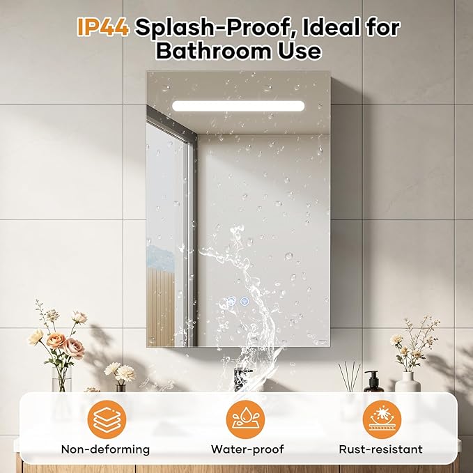 Bathroom Medicine Cabinet with Mirrors and LED Lights, 16x30 inch Bathroom Storage Cabinet, One Doors Wall-Mounted Medicine Cabinet Organizer with Adjustable Shelves & Outlets (16x30 inch)