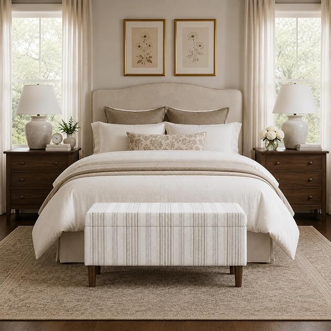 HomePop Malmo Bench - Gray Striped Pattern