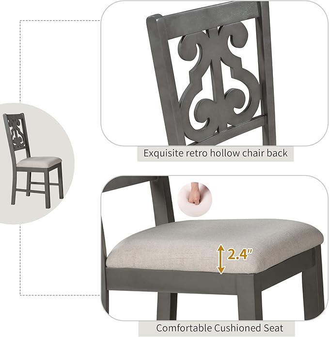 Harper & Bright Designs 5-Piece Round Dining Table and Chair Set with Special-Shaped Legs and an Exquisitely Designed Hollow Chair Back for Dining Room (Gray)