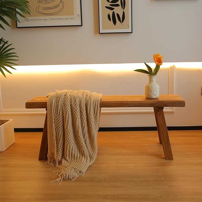 39.5in Wood Bench Indoor – Rustic Farmhouse Entryway Bench, Skinny Bench Design, Made of Extra-Thick Solid Wood, Perfect for Dining Room, Hallway, or End of Bed