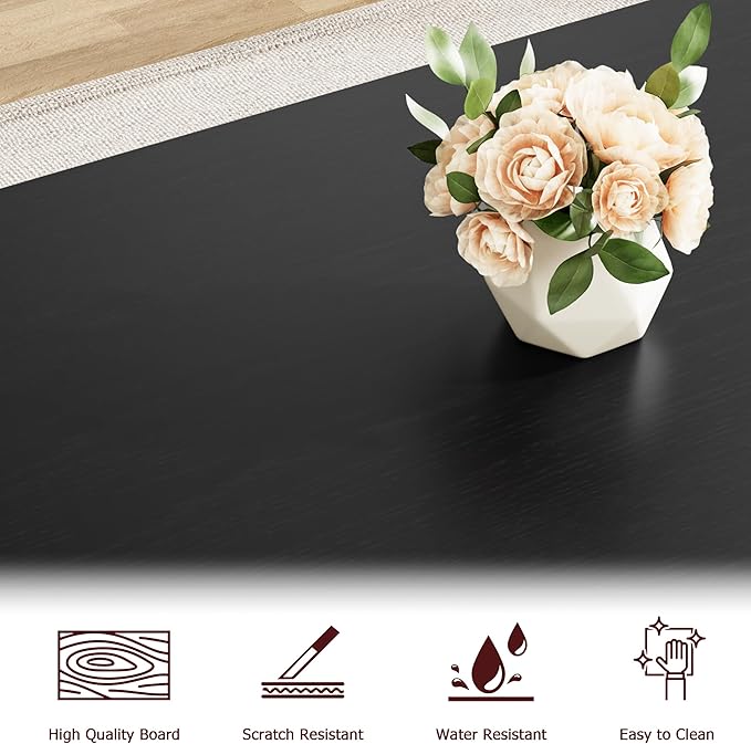 GAOMON Dining Table Bench Set for 4, Kitchen Table Set with 2 Benches, Rectangular Dining Room Table Set with Sturdy Metal Frame, Saving Space for Kitchen, Dining Room, Apartment