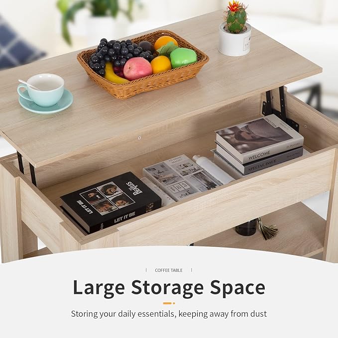 Lift Top Coffee Table with Lift Tabletop Hidden Compartment and Storage Shelf Wooden Living Room Table for Home Reception Room Office,Grey