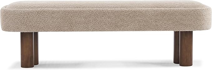 Merax 60.04'L Indoor Boucle Dining Bench with Walnut Color Legs, Upholstered Seating for Kitchen, Dining Room and Living Space,250lbs Capacity,Khaki