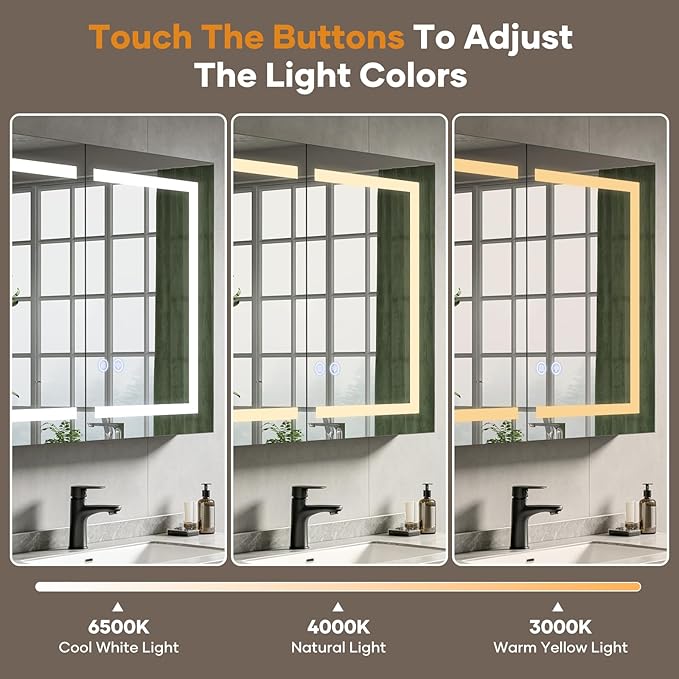 Bathroom Medicine Cabinet with Mirrors and LED Lights, 36x30 inch Bathroom Storage Cabinet, Double Doors Wall-Mounted Medicine Cabinet Organizer with Adjustable Shelves & Outlets (36x30 inch)