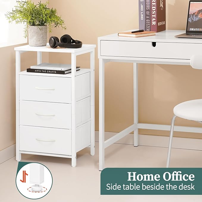 Yoobure Night Stand with Charging Station, 16 Colors LED Nightstand with USB Ports and Outlets, End Table with 3 Fabric Drawers and Storage Shelf, Bedside Tables Small Dresser for Small Space White