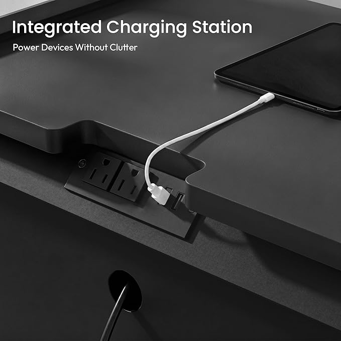 24" Tall Nightstand with Charging Station Including USB-C, Modern Bedside Table and Sofa End Table - Black, 3 Drawers, Set of 2
