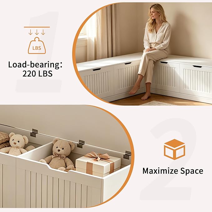 L-Shaped Bench with Storage, 2-in-1 Modular Corner Bench, Breakfast Nook Bench with Hidden Flip Top Storage, Seats 7-8 People for Dining Room & Small Kitchen