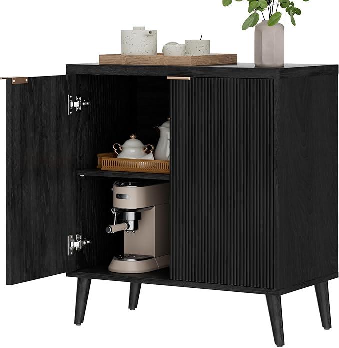 Homleke Buffet Cabinet with Storage, Modern Fluted Accent Sideboard with Doors & Adjustable Shelf, Buffet Table Entryway Cabinets for Living Room, Kitchen, Dining Room, Hallway, Black