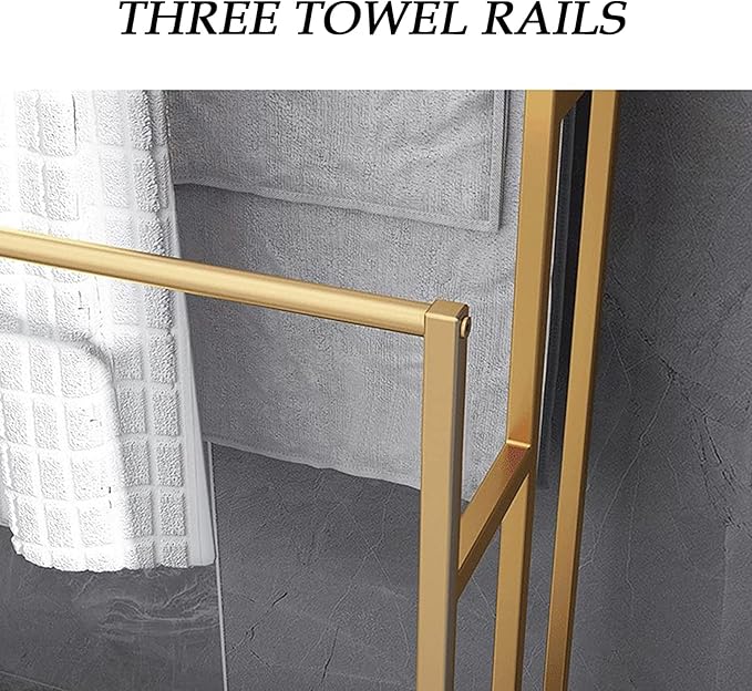 3 Tier Standing Towel Rack - Extra Wide Large Bathroom Towel Stand, Heavy-Duty Metal Towel Drying Rack for Poolside (Matte Black, 25.6” Wide)