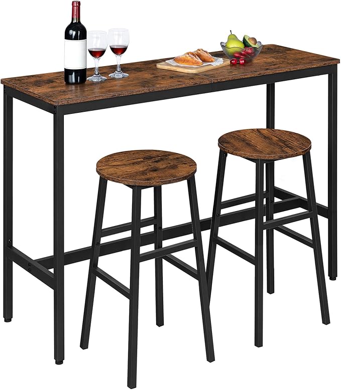 MAHANCRIS Bar Stools, Set of 2 Round Bar Chairs with Footrest, 28 Inch Kitchen Breakfast Bar Chairs, Industrial Bar Stools, Easy Assembly, for Dining Room, Kitchen, Rustic Brown BAHR02701