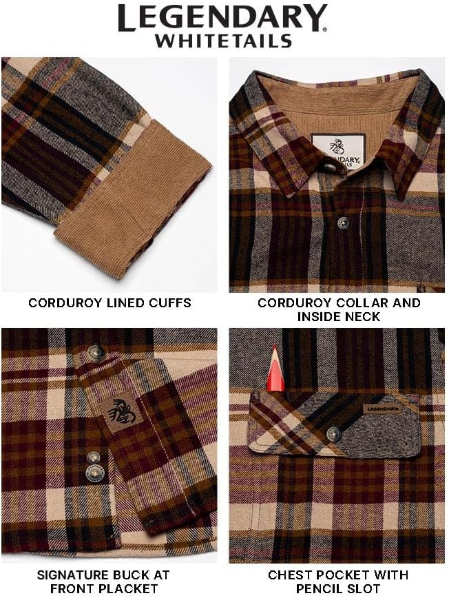 Legendary Whitetails Mens Long Sleeve Button Down 100% Cotton Flannel Shirt