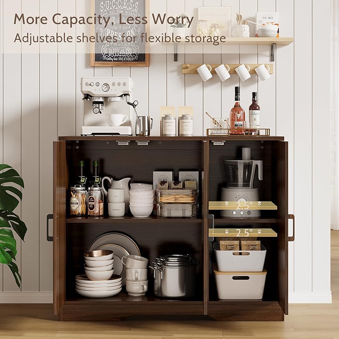 Modern Farmhouse Buffet Cabinet with Storage, 42" Large Sideboard Storage Cabinet with 3 Barn Doors, Coffee Liquor Bar Cabinet Wood Table Credenza with Adjustable Shelf for Kitchen Dining Living Room