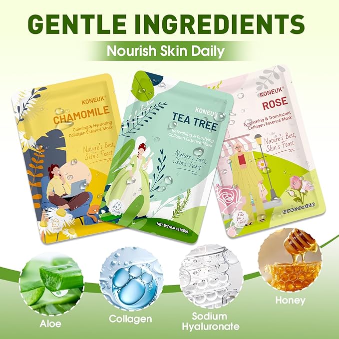 27 Pack Collagen Sheet Face Masks Skincare for Women, Bulk Hydrating Face Mask Set for Dry Skin, Moisturizing Facial Masks for Skin Care, Easter Basket Stuffers, Mothers Day Gifts, Teacher Gifts