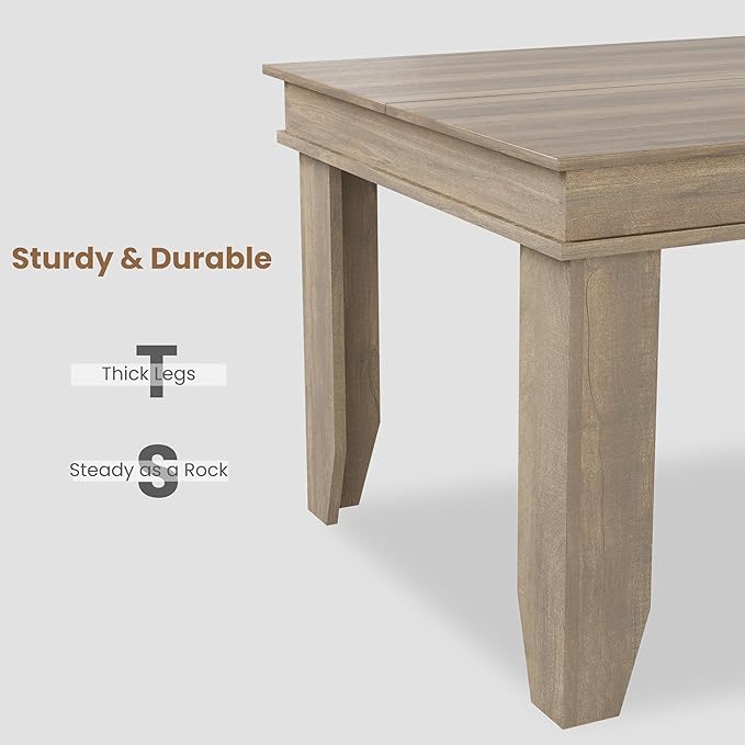 GarveeHome Farmhouse Dining Table for 4-6 People, 63 in Long Kitchen Tables with Wooden Sturdy Frame, 5 ft Large Rectangular Dinner Table for Dining Room, Kitchen, Natural Oak, 63" Non-extendable