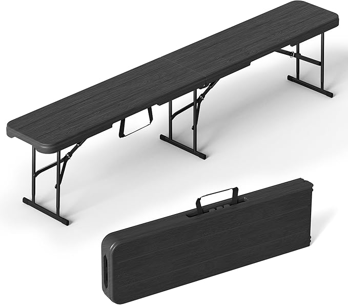 VSOAEIL 6 Foot Folding Bench, Portable Plastic Folding Bench Seat, Foldable Seat for Indoor Outdoor Picnic Camping Dining, Soccer Garden Multipurpose Entertaining Activities, Black