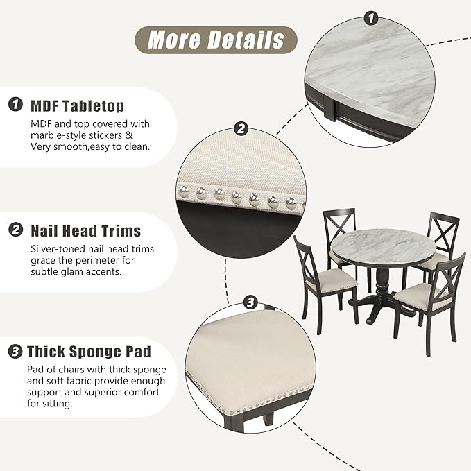 Harper & Bright Designs 5 Pieces Dining Table and Chairs Set for 4 Persons, Kitchen Room Solid Wood Table with 4 Chairs