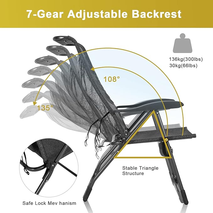 Giantex 4 Pcs Folding Patio Chairs with Footrest, Adjustable Back, 2 Pack Outdoor Portable Sling Patio Dining Chairs for Camping Lawn Bistro Porch Garden Yard Pool