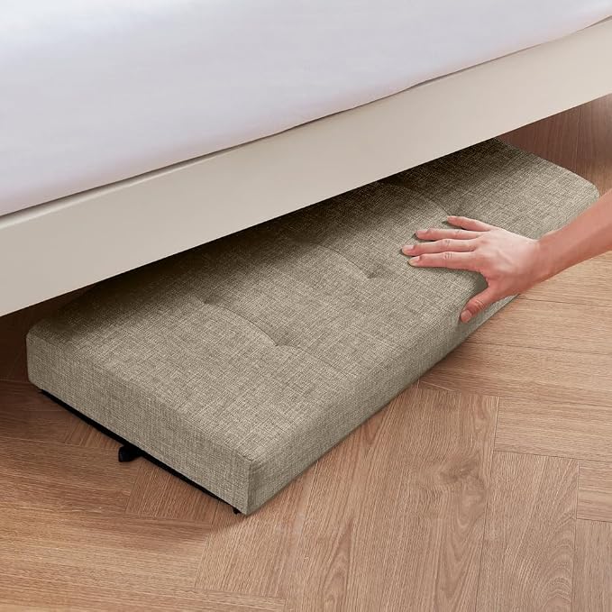 Ornavo Home 30 Inch Storage Ottoman, Large Storage Bench, Ottoman with Storage with Legs, Foot Rest Stool, Bedroom Bench - Tan/Taupe