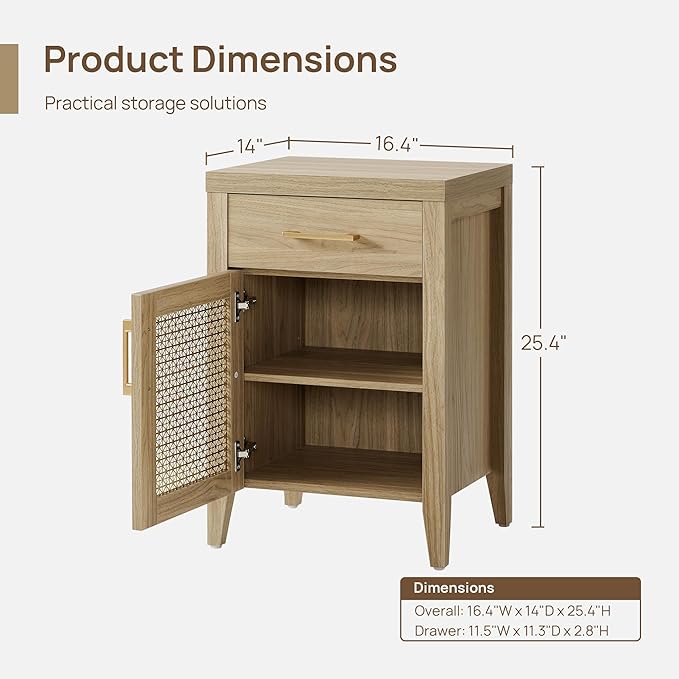 SICOTAS Tall Nightstands Set of 2 with Drawer - Farmhouse Night Stand Bedside Tables with Storage, Wooden End Tables with Metal Mesh Door and Adjustable Shelf for Bedroom, Light Walnut