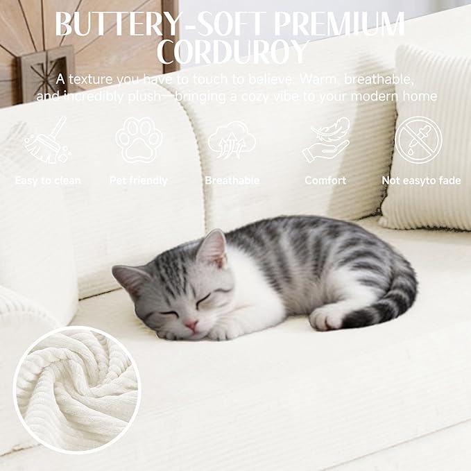 78.8" Convertible Sofa Bed with Detachable Arm Pillow, 6-in-1 Sectional Couches for Living Room, Corduroy Boneless Couch, Sleeper Loveseat Couch Bed, No Assembly, Beige Couch