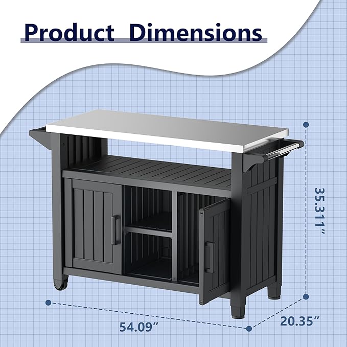 EasyUp Outdoor Storage Cabinet,Patio Storage Table, Bar Table with Wheels,Outdoor Bar Cart for Patio, Poolside and Backyard,Black