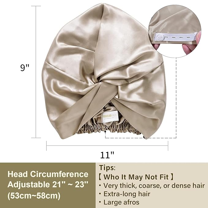 ZIMASILK 22 Momme Adjustable 100% Mulberry Silk Bonnet for Sleeping Women, Silk Hair Wrap for Hair Protection, That Reduces Falling Off (1Pc, Taupe)