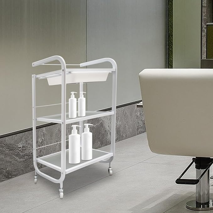 3 Tier Beauty Salon Trolley Cart Mobile Rolling Cart Spa Utility Roller Trolley with Wheel Beauty Instrument Tray Rolling Cart Nail Salon Hairdresser Tattoo