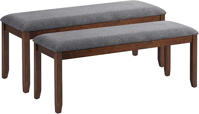 Giantex 2-Pack Dining Room Bench with Upholstered Padded Seat, Wood Bench for Bedroom, End of Bed, Entryway, Kitchen, 47.5” x 15.5” x 19.5” Ottoman, Indoor Rubber Bench Seat, Grey