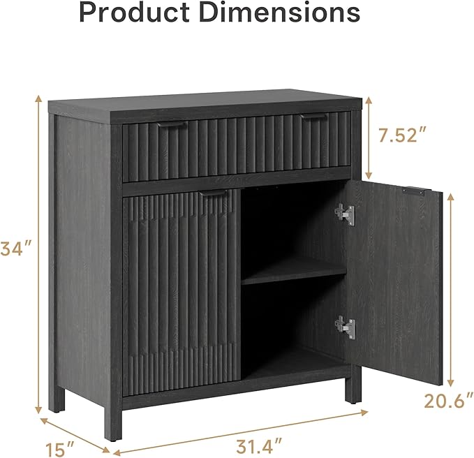 Fatmok Fluted Buffet Cabinet with Storage Set of 3, 34" Tall Modern Arched Sideboard Cabinet w/AdjustableShelves,Wooden Modular Coffee Bar for Kitchen, Living Room, Entryway, Black