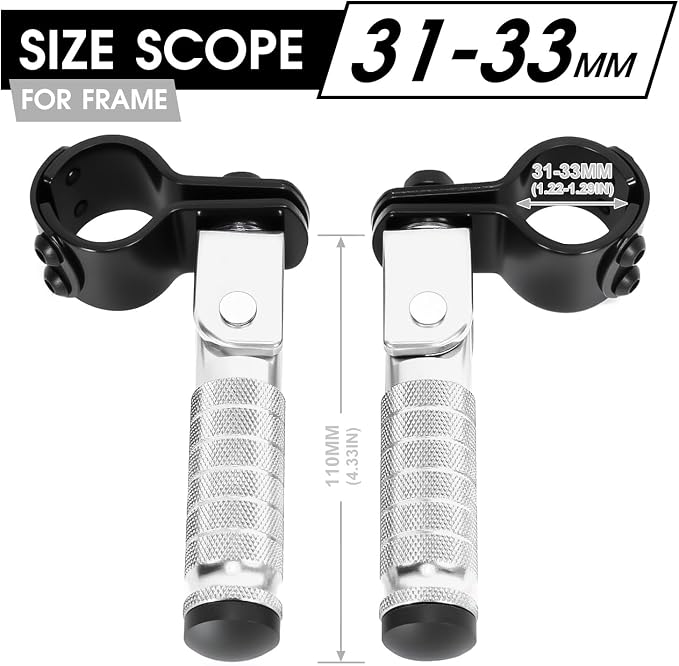 90 Degree Foldable Footpegs M8 Motorcycle Foot Pegs CNC Anti-Skid Footrest Passenger Pedal for Motorbike Mini Bike Dirt Pit Bike (Silver)