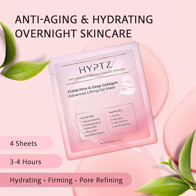 Salmon DNA PDRN Collagen Face Mask – Korean Face Mask for Glass Skin – Collagen Face Masks Skincare Overnight Hydrogel – Firming, Hydrating Face Masks, Pink Collagen Mask 4-Pack