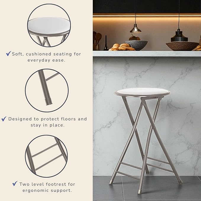 Lavish Home Folding Stool - Set of 4 Counter Height Bar Stools – 24-Inch Backless Folding Chairs with 225lb Capacity for Kitchen, Rec Room, or Game Room (White)