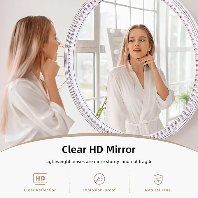 30 Inch Rustic Farmhouse Round Mirror for Wall Decor, Boho Wooden Decorative Circle Mirrors for Bathroom Over Sink, Entryway, Living Room& Bedroom