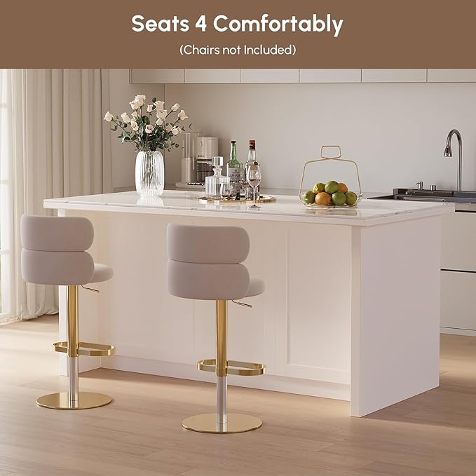 homary 72" Modern Kitchen Island with Storage, White Marble-Effect Engineered Wood Top, Modern Kitchen Table for Dining Room