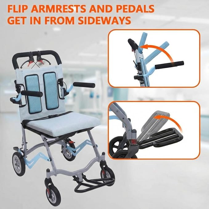 IDEALHOUSE Ultra Lightweight Folding Transport Wheelchair, 16” Seat, Flip-Up Armrests, Swing-Away Footrests, Portable & Compact for Travel, Caregiver-Friendly, 24.25 lbs