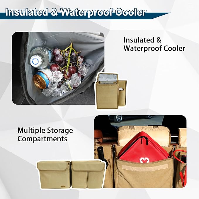 Deluxe Car Trunk and Backseat Organizer for Medium or Large Size SUVs & RVs, Detachable Storage Modules with Built-in Cooler, Patent Pending