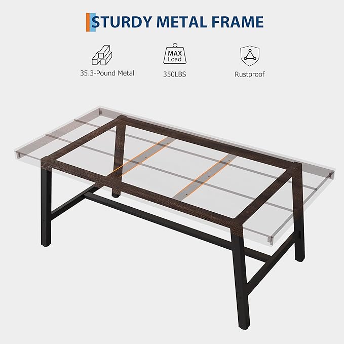 GarveeHome Industrial Dining Table for 4-6 People, 63" Long Kitchen Table with Sturdy Metal Frame, Rectangular Counter for Dinner, Kitchen, Dining Room (Rustic Birch, 63" Non-extendable)
