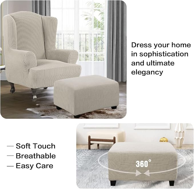 H.VERSAILTEX Ottoman Cover Slipcover Rectangle Fit Length 29'-34' Footrest Sofa Slipcovers Stool Cover Footstool Protector Covers Feature Stretch Thick Soft Jacquard Fabric Washable - Island Fossi