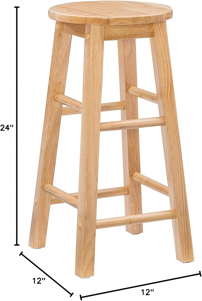 Linon Natural Barstool with Round Seat, 24-Inch