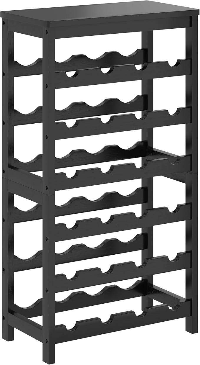 MOGELAFOO 6 Tier Bamboo Wine Rack Freestanding Floor, 24 Bottles Wine Storage Shelves with Table Top, Stackable Wine Display Rack for Kitchen, Bar, Dining Room, Black