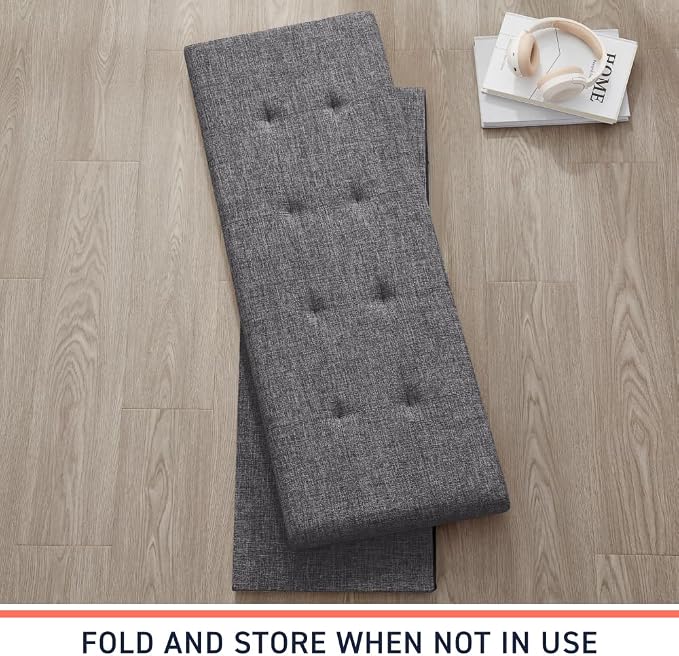 Ornavo Home Folding Storage Ottoman, 43 Inch Extra Large Storage Bench with Lid, Foot Rest Stool for Bedroom, Living Room, Entryway, Tufted Linen Upholstered - Dark Gray