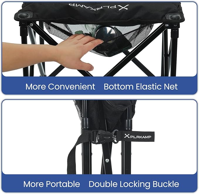 Padded Camping Stool, 18 Inch Oversized Camping Foot Rest, 500lb Outdoor Folding Camp Chair Portable Camping Ottoman for Camping Gardening w/Storage Net, Carry Bag (2, Black)