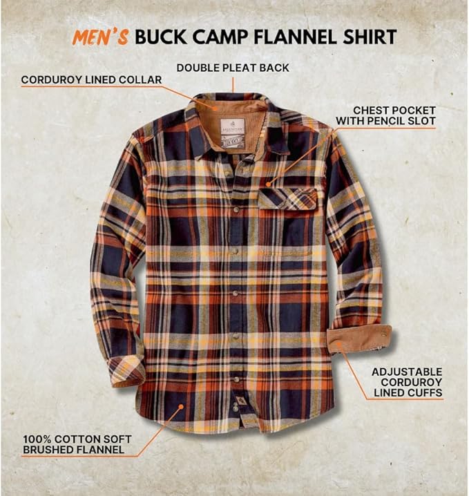 Legendary Whitetails Mens Long Sleeve Button Down 100% Cotton Flannel Shirt