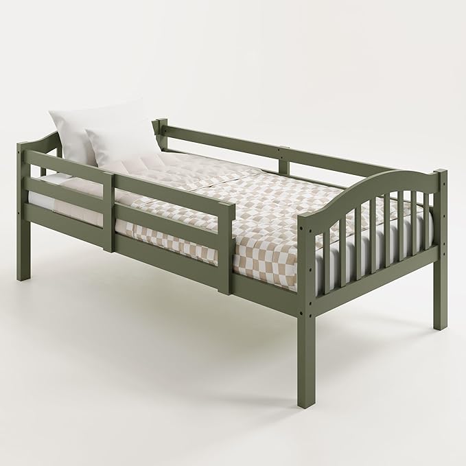 Storkcraft Long Horn Twin-Over-Twin Bunk Bed (Olive) - GREENGUARD Gold Certified, Converts to Two Twin Beds, Wood Bunk Bed for Kids Bedroom