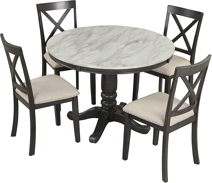 Harper & Bright Designs 5 Pieces Dining Table and Chairs Set for 4 Persons, Kitchen Room Solid Wood Table with 4 Chairs