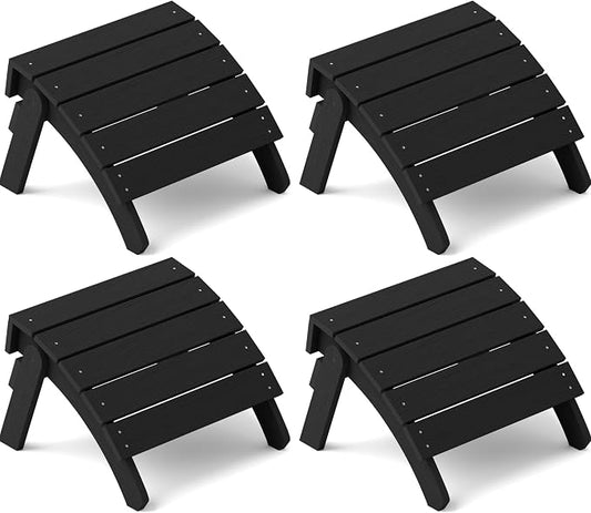 YEFU Adirondack Ottoman Set of 4, Adirondack Foot Rest, Patio Foot Rest, Folding Adirondack Footstool, Weather Resistant for Adirondack Chair, Widely Used for Outdoor, Porch, Backyard, Fire Pits-Black