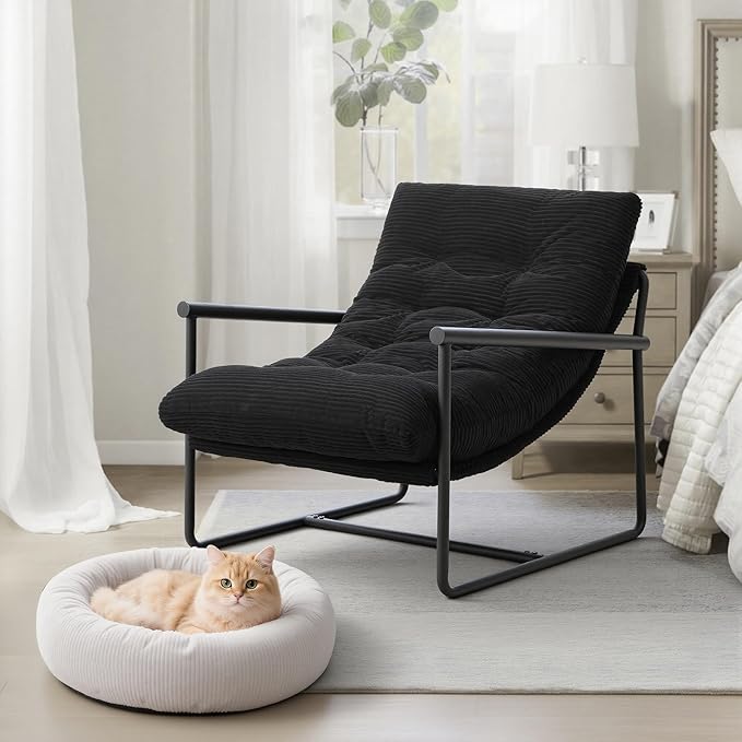 Modern Accent Chair for Living Room,Arm Chair with Metal Frame,Upholstered Armchair with Soft Cushion for Bedroom Lounge Reading Room (Black)
