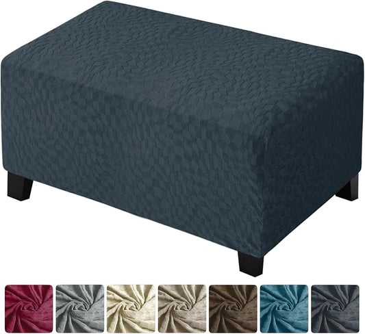 ZNSAYOTX 2026 Rectangle Ottoman Cover (L:35"-45") Super Stretch Soft Footrest Slipcover Form Fit, Universal Folding Foot Stool Covers with Non-Slip Elastic Band, Fashion Jacquard Texture, Dark Grey