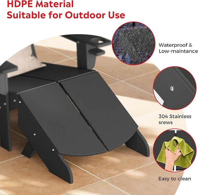Costaelm Seaview Modern HDPE Plastic Folding Patio Adirondack Ottoman, Gray